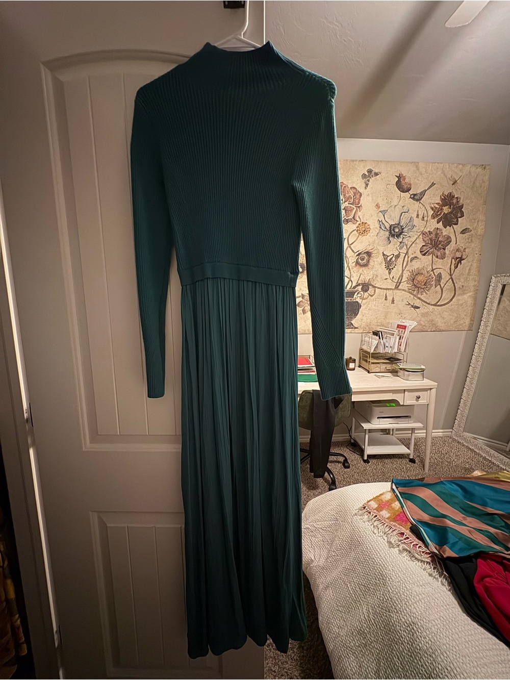 Anthropologie Teal Long-Sleeve Ribbed Maxi Dress